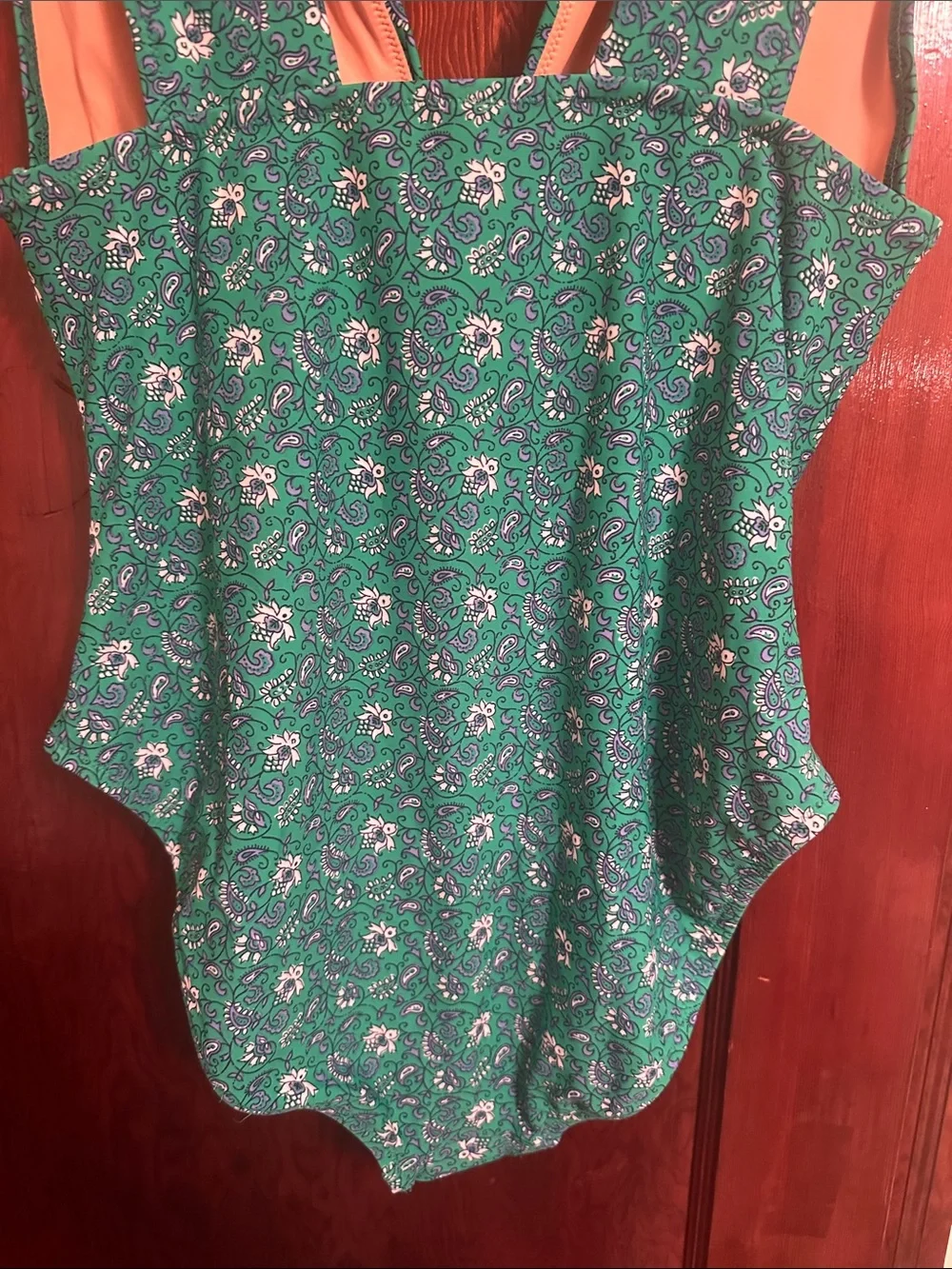 NWT J Crew Women’s One Piece Floral Paisley Print Green Swimsuit Sz Large
